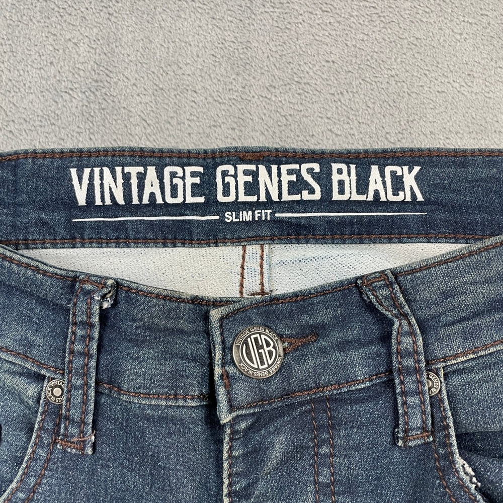 Vintage Genes Black Men's Slim Fit Jeans Blue Medium Wash Stretch 33x32 Casual - Picture 4 of 16